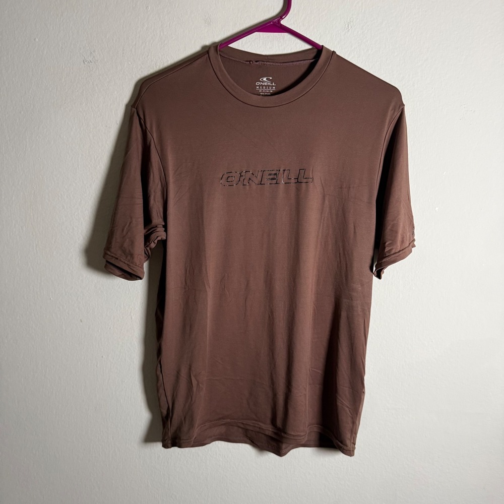 Oneill Mens Brown Short Sleeve Rash Guard Swim Shirt‎ Medium RN77131 Logo